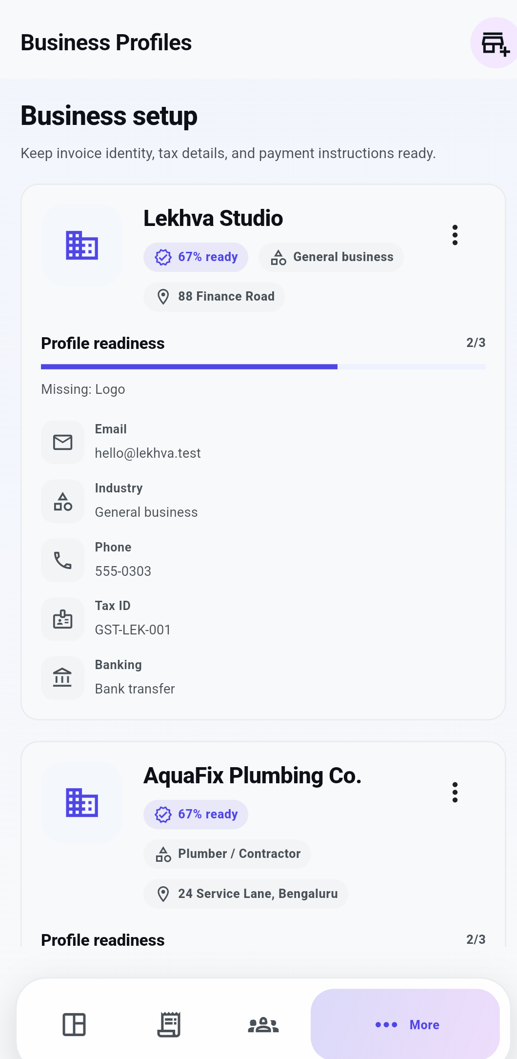 Lekhva business profile readiness and billing identity